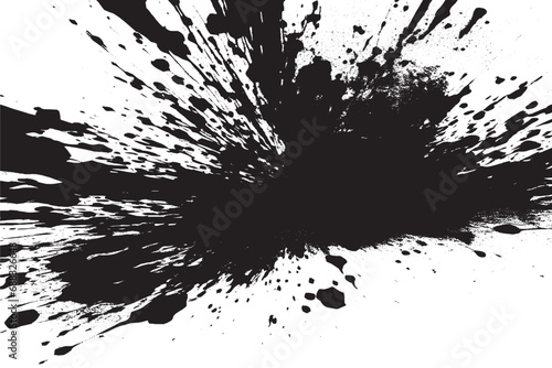 black paint grungy texture on white background, vector image of black paint splash texture