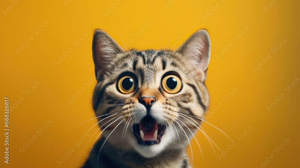 Surprised cat on yellow background Surprised cat on yellow background