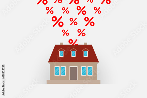 House icon and percent signs, concept of housing expenses or profit