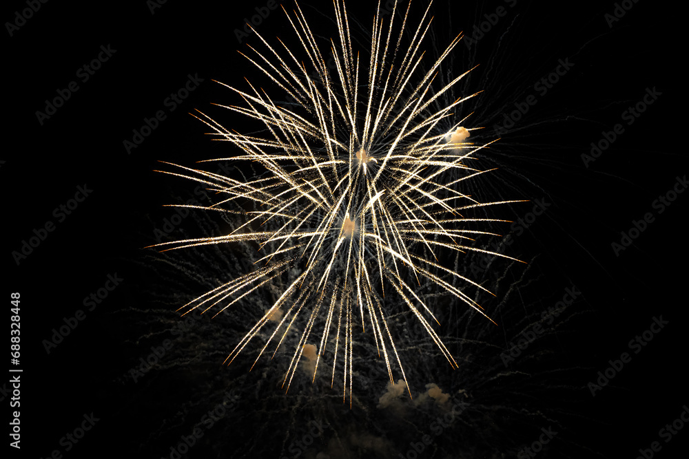 Obraz premium Beautiful fireworks at night. Selective focus. 