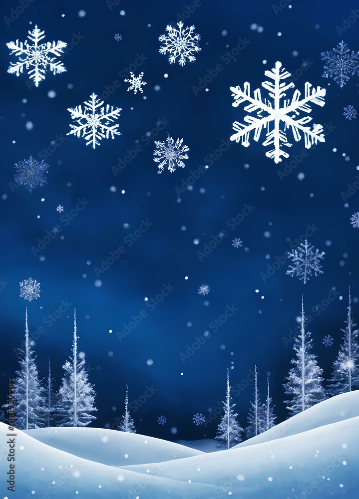 冬、雪の結晶、青色背景｜Winter, snowflakes, blue background. Generative AI