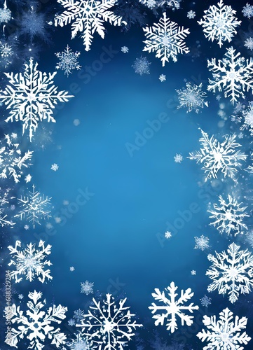 冬、雪の結晶、青色背景｜Winter, snowflakes, blue background. Generative AI