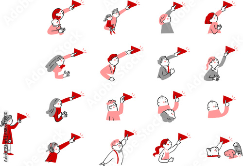 再生ボタンを押すまたはクリックする人　セット　イラスト素材	
