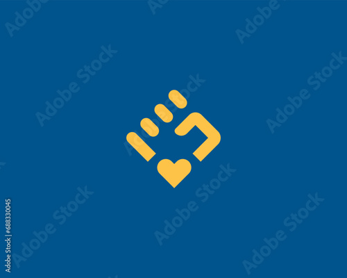 Abstract fist heart logo. Creative love freedom sign. Universal power protest rebel revolution symbol. Vector illustration.