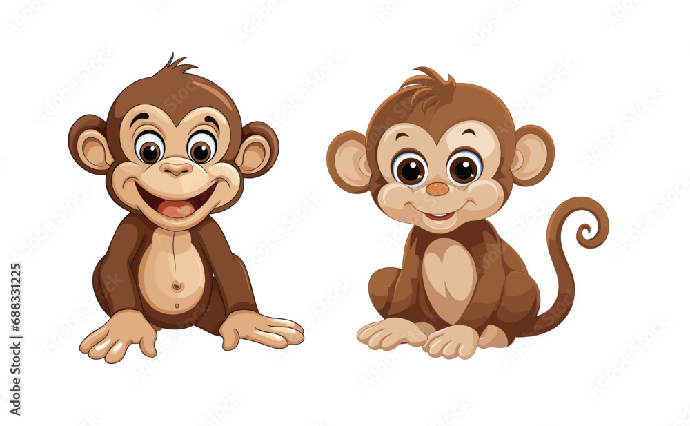 Fototapeta premium Set of cute Monkey with different expressions