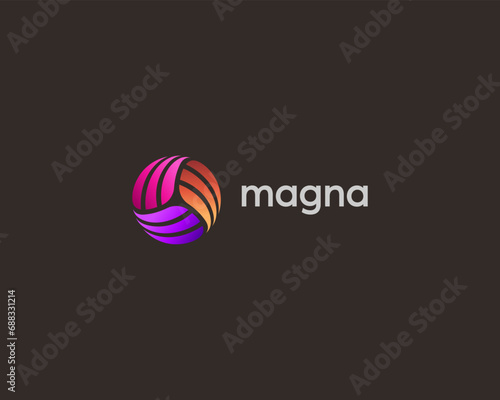 Abstract vortex gradient logo design. Rotation swirl flat sign. Universal atom science symbol. Vector illustration.