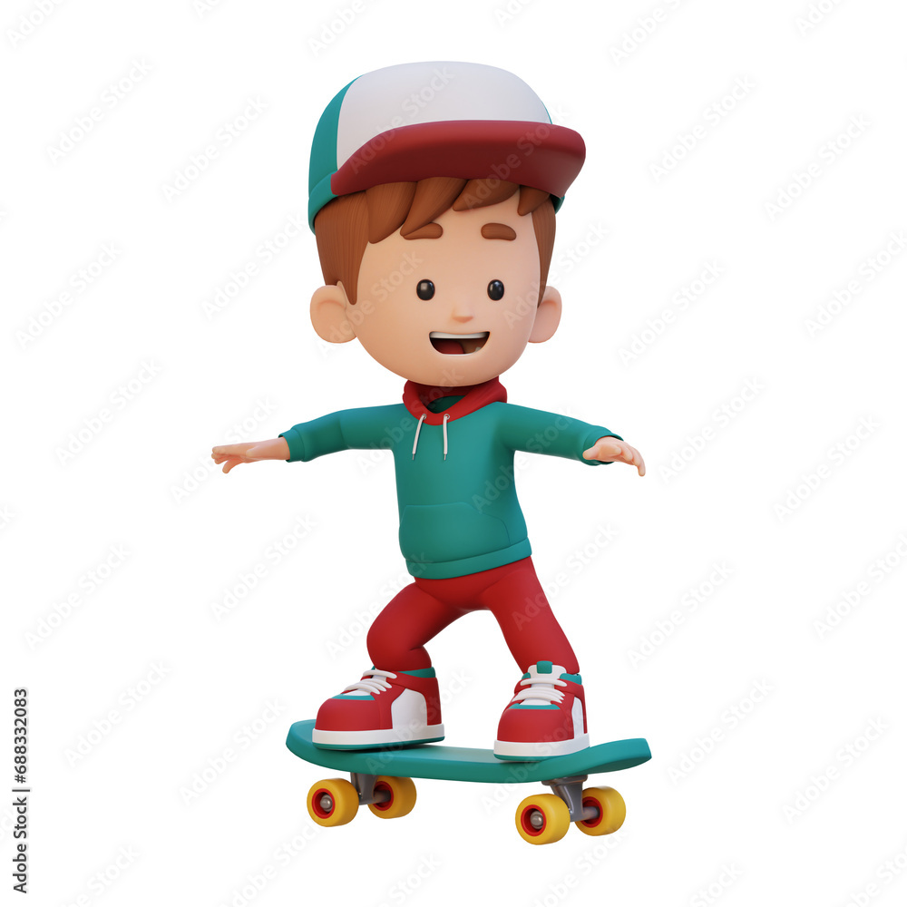 3D kid character ride skateboard 3D kid character ride skateboard