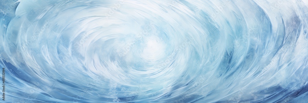 Enchanting Whirl of Winter's Touch: An Abstract Blue and White Frost Vortex Panorama Capturing the Essence of Icy Elegance and Swirling Serenity