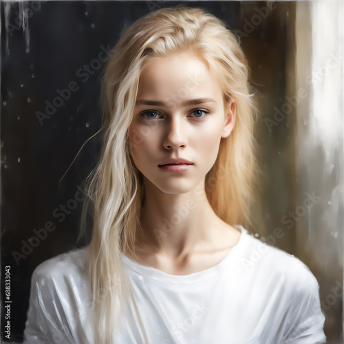 beautiful young woman in a white T-shirt