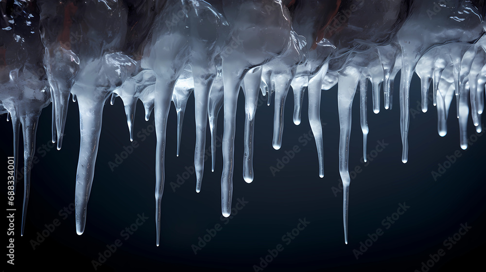 Close-up shots of icicles hanging from eaves - obrazy, fototapety, plakaty 