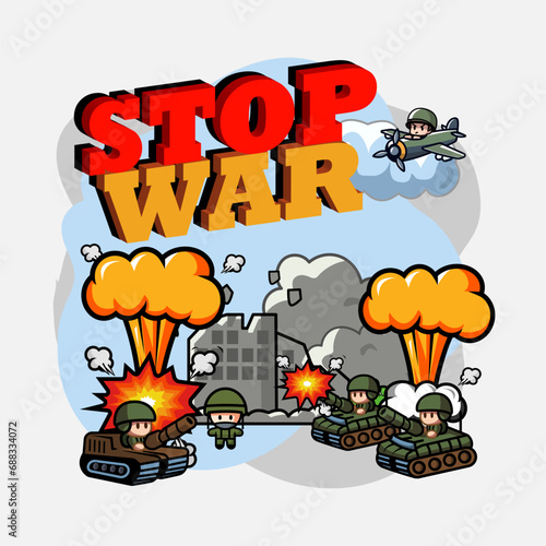 stop the war, cartoon style, poster vector illustration,