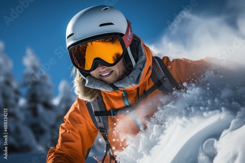 Thrilling Downhill Adventure: Snowboarder Carving through Fresh Powdersnowboarding, snowboarder, winter sports, extreme sports, powder snow, downhill, mountain, adventure, action, snow, winter, ou