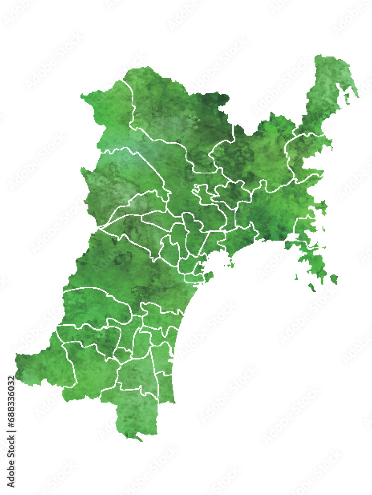 Fototapeta premium 宮城 地図 水彩 緑 アイコン