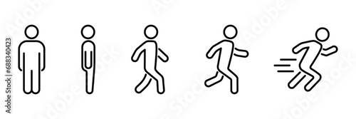 Running and walking people icons. Vector illustration, editable strokes