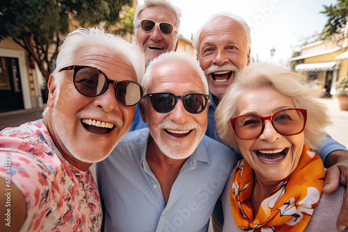 Happy smiling senior people taking selfie together