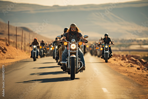 parade of motorcyle of bikers on the road