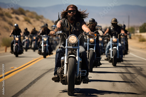 parade of motorcyle of bikers on the road photo