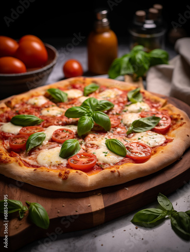 pizza with salami and tomatoes