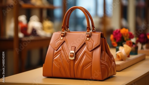 Leather handbag in fashion shop