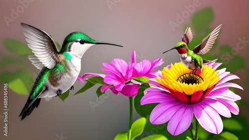 Enchanting Elegance, A Hummingbird's Dance with Nectar in the Blooming Garden