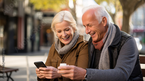 Elderly Couple Learning to Use a Smartphone Together in a Modern City Setting