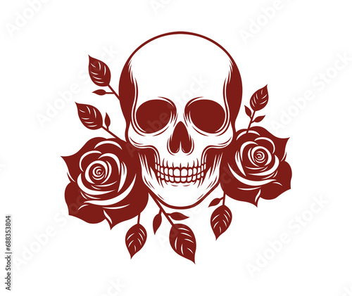 Dead Skull with Rose Flowers Vector