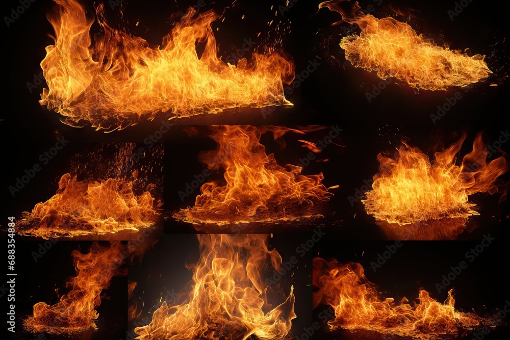 background black isolated collection fire resolution High flames ...
