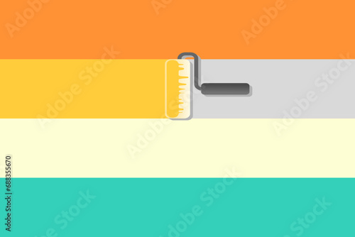 Paint roller brush on colorful background. Nature color background. Vector illustration.