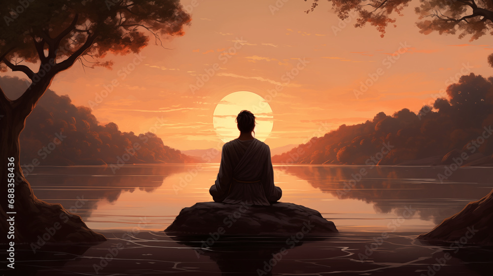 Meditating Man overlooking Scenic View