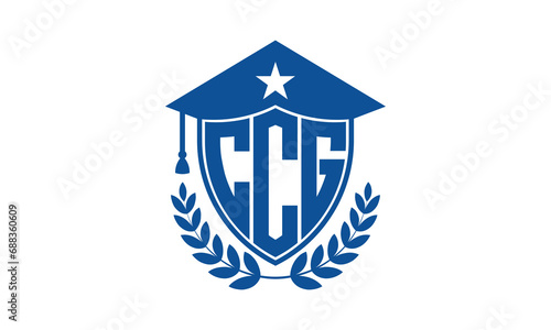 CCG three letter iconic academic logo design vector template. monogram, abstract, school, college, university, graduation cap symbol logo, shield, model, institute, educational, coaching canter, tech photo