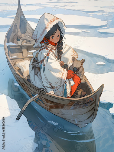 Innuit woman in a boat anime manga photo
