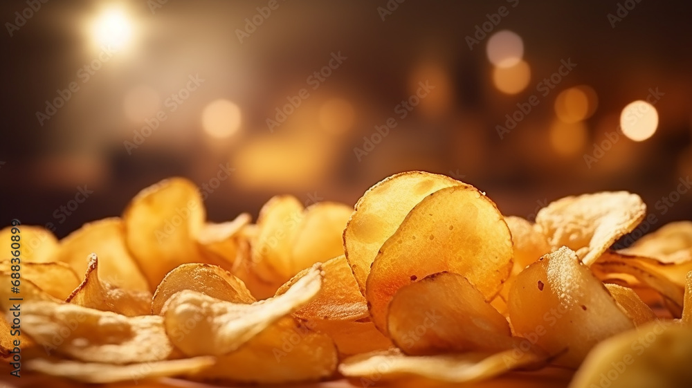 natural potato chips close-up, background golden texture fried potatoes, fast food natural potato chips close-up, background golden texture fried potatoes, fast food