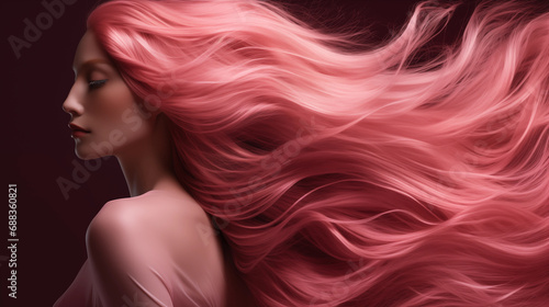 ツヤのある長い髪。女性の横顔。AI生成画像
