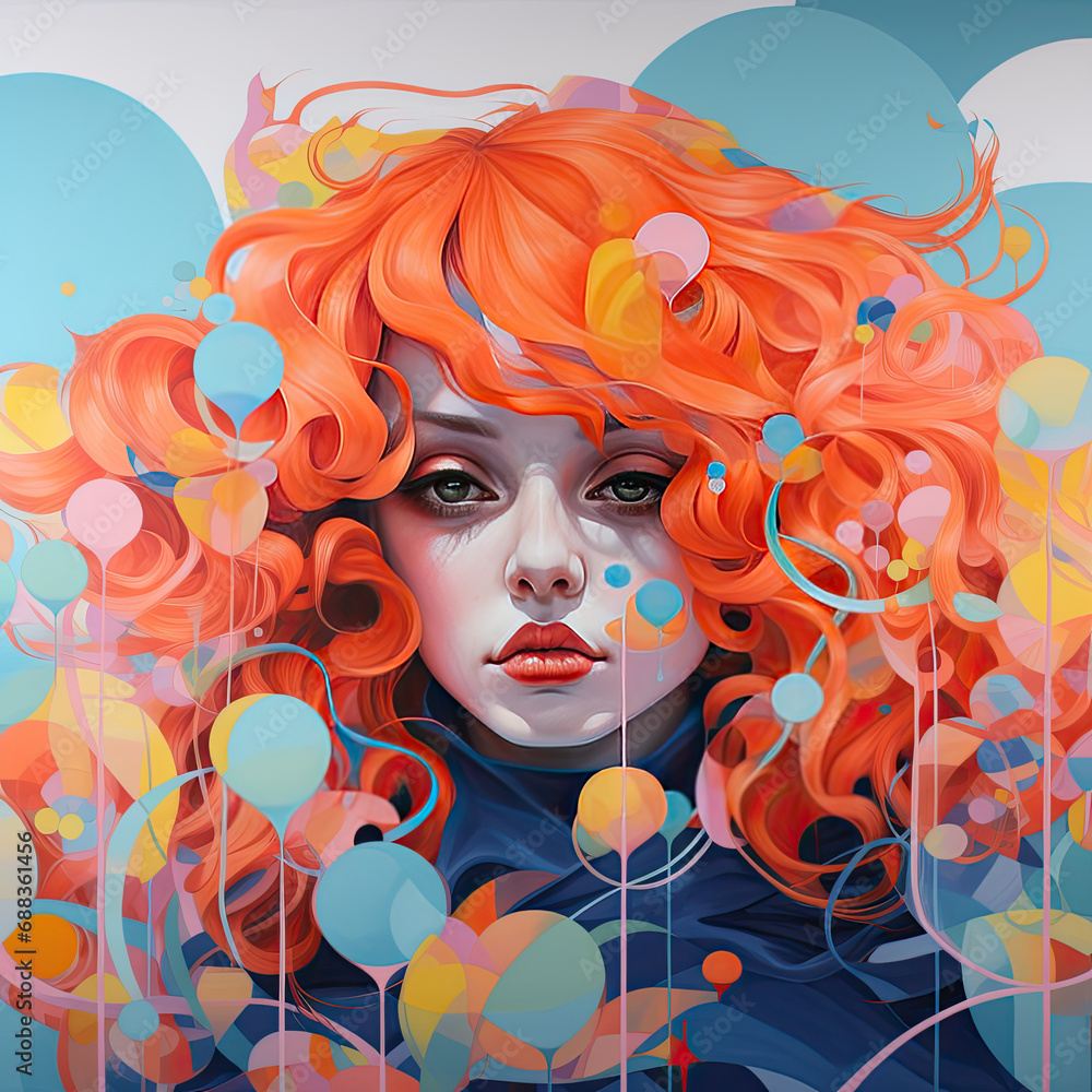 portrait of a woman with a wreath of flowers red hair abstract