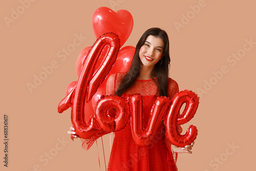Smiling young woman in red ...