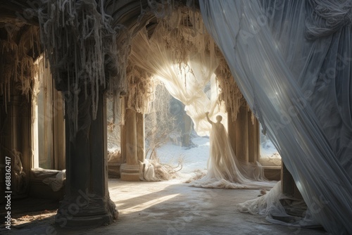 Fotografie, Obraz Icy Archways: The Sugar Plum Fairy dances through archways made of icicles, each movement leaving a trail of twinkling frost