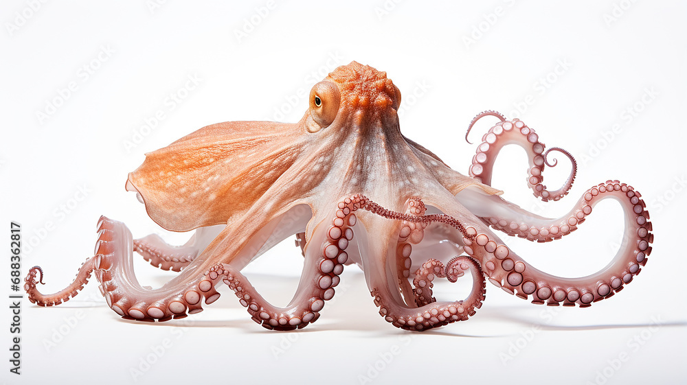 Fototapeta premium white octopus isolated on white background, underwater wildlife symbol, abstract fictional creature