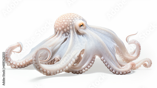 white octopus isolated on white background, underwater wildlife symbol, abstract fictional creature © kichigin19