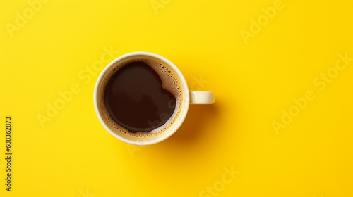 A Cup of coffee on yellow background with copy space for text design