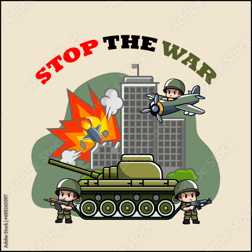 stop the war, cartoon style, vector illustration