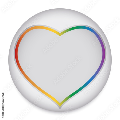 Heart-shaped framed button in rainbow colors for Pride, Vector illustration