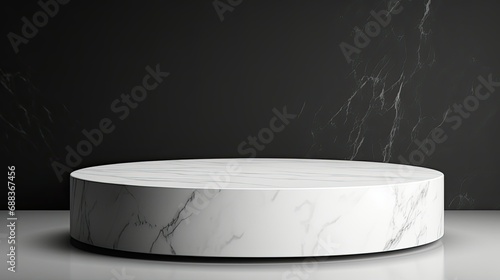 3d abstract white marble podium isolated on black background