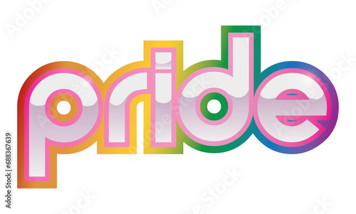 Glossy Pride sign with outline in rainbow colors, Vector illustration.