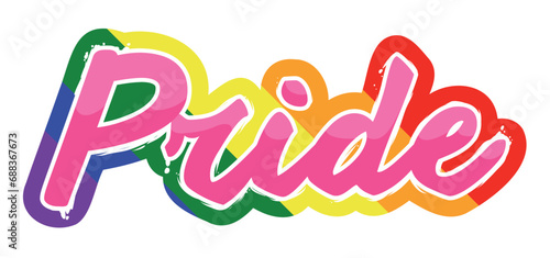 Pink Pride sign in brushstrokes style on rainbow outline, Vector illustration