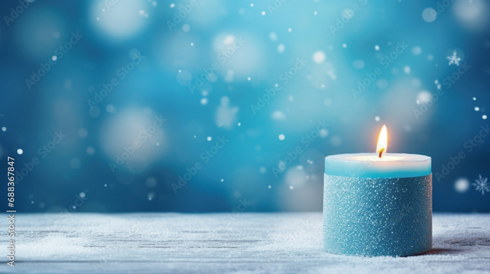 Winter christmas candle with snow and copy space Winter christmas candle with snow and copy space