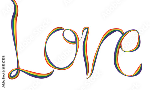 Love sign made with waving rainbow ribbon, Vector illustration