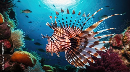 A stunning lionfish at a coral reef photo