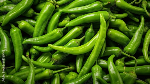 Abundance of fresh green chili peppers harvested organ