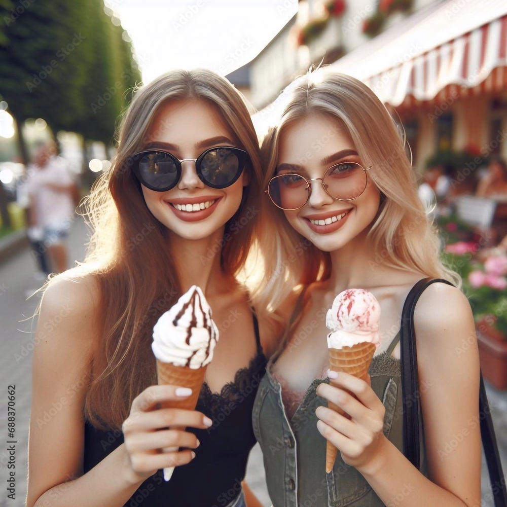 Two Woman eating icecream 