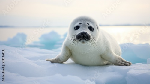 Baby harp seal pup on ice of the White Sea